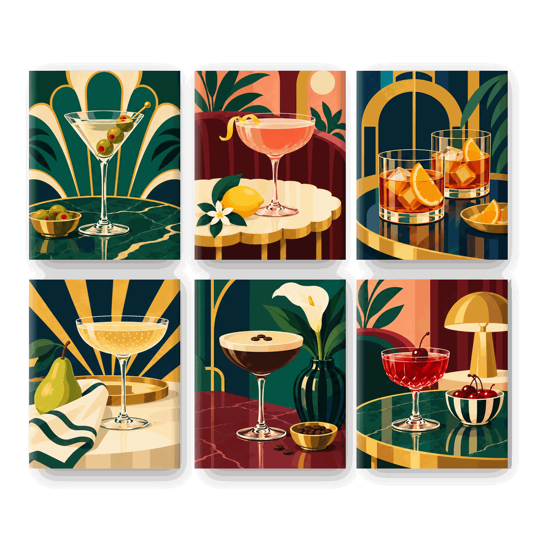 6 Mini Paintings | Neo Deco Cocktails Set