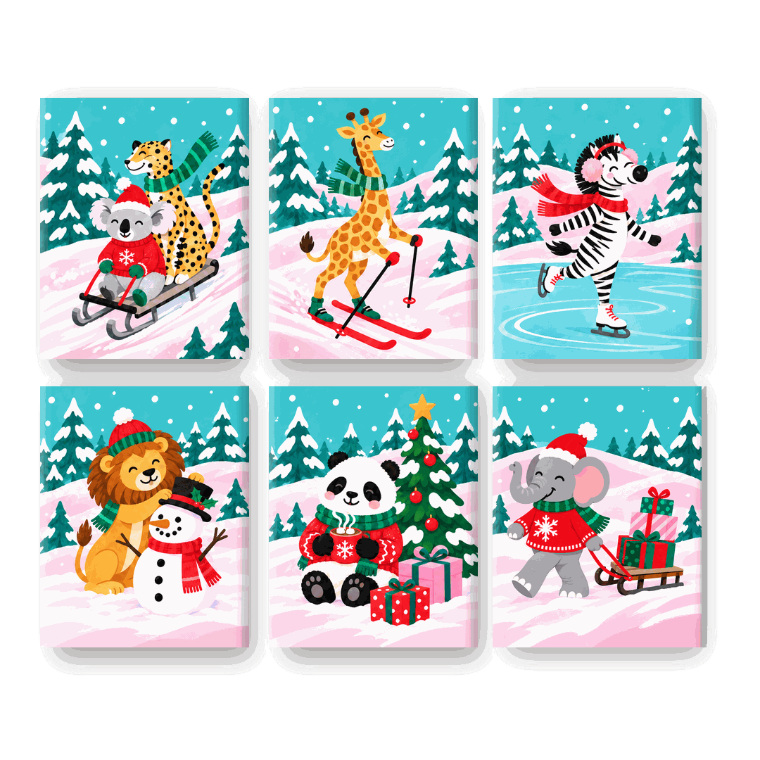 6 Mini Paintings | Pastel Sneeuw Safari Set