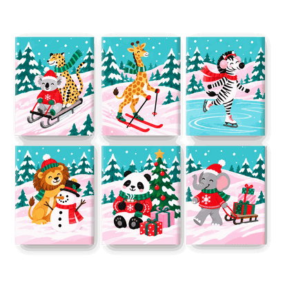 6 Mini Paintings | Pastel Sneeuw Safari Set