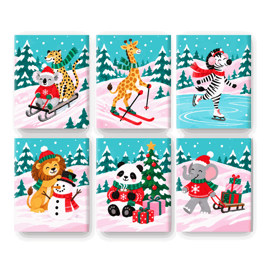 6 Mini Paintings | Pastel Sneeuw Safari Set