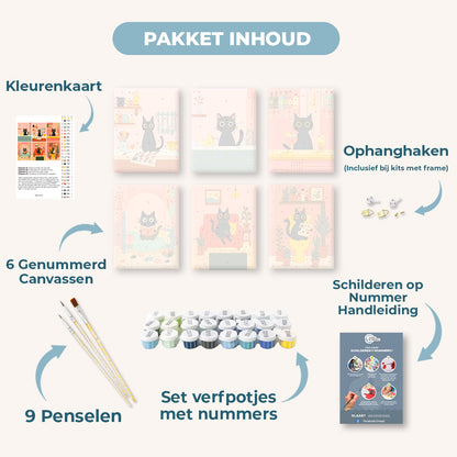 6 Mini Paintings | De zwarte kat set
