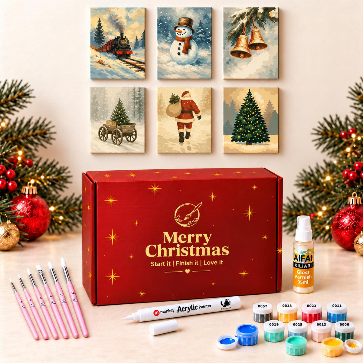 Schilderen op Nummer Kerstcadeaubox - Vintage Kerst Bundel