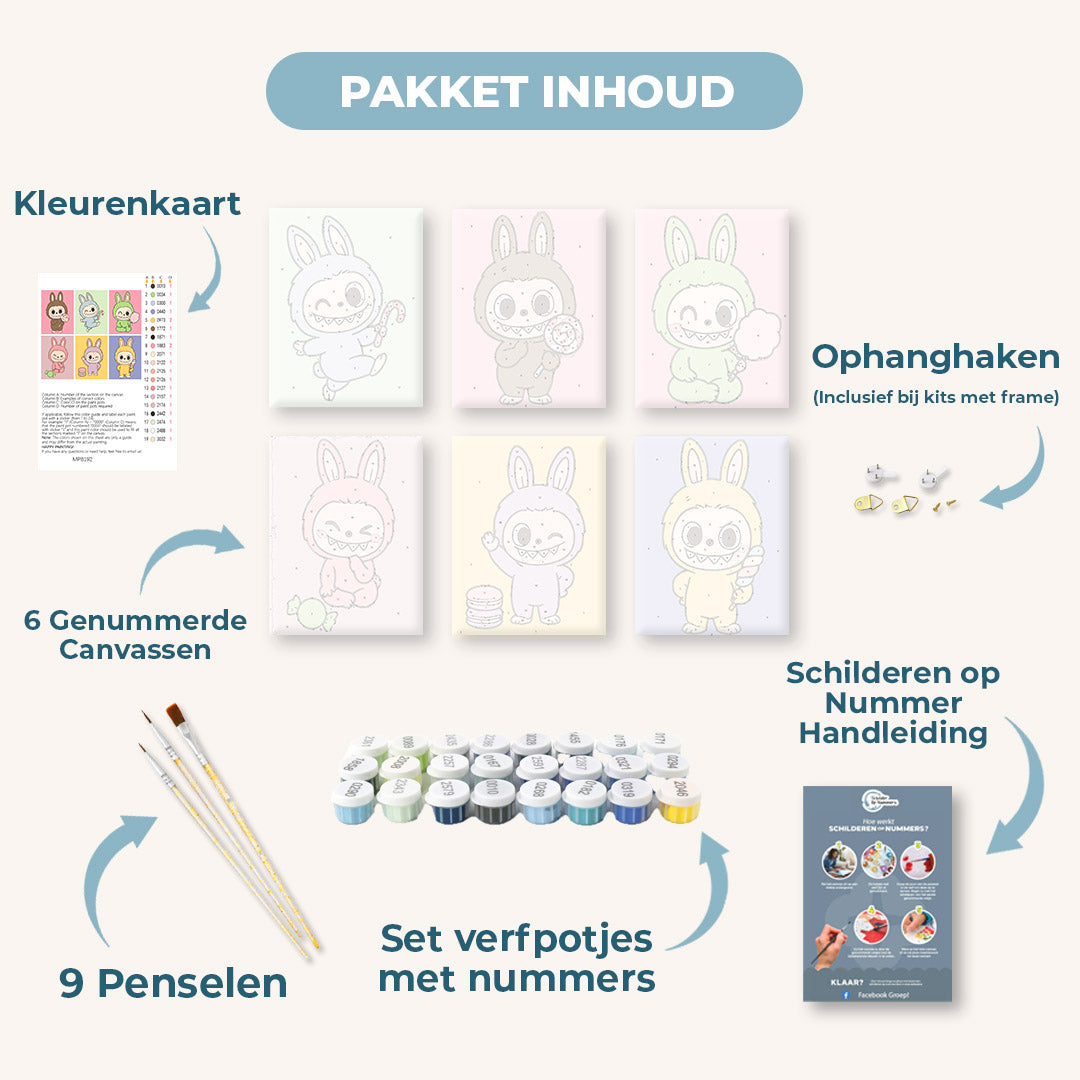 6 Mini Paintings | Schattige Poppen Set