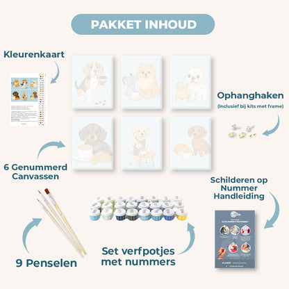 6 Mini Paintings | Honden & Koffie Set
