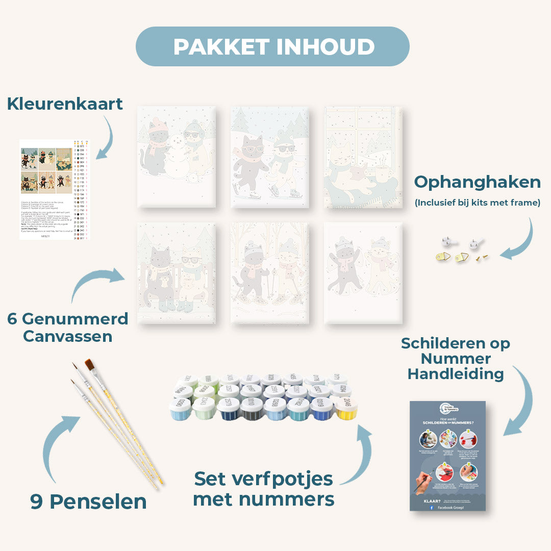 6 Mini Paintings | Winter Katten Set