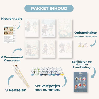 6 Mini Paintings | Winter Katten Set