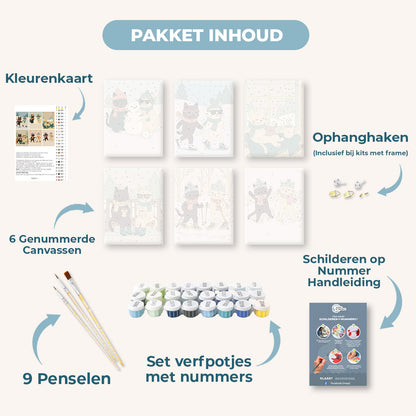 6 Mini Paintings | Winter Katten Set