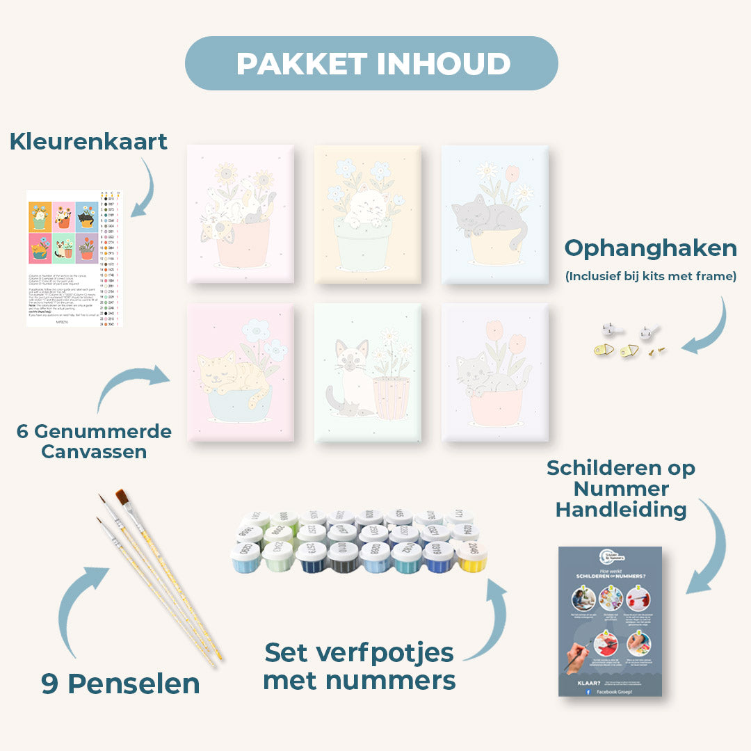 6 Mini Paintings | Katten & Bloemen Set