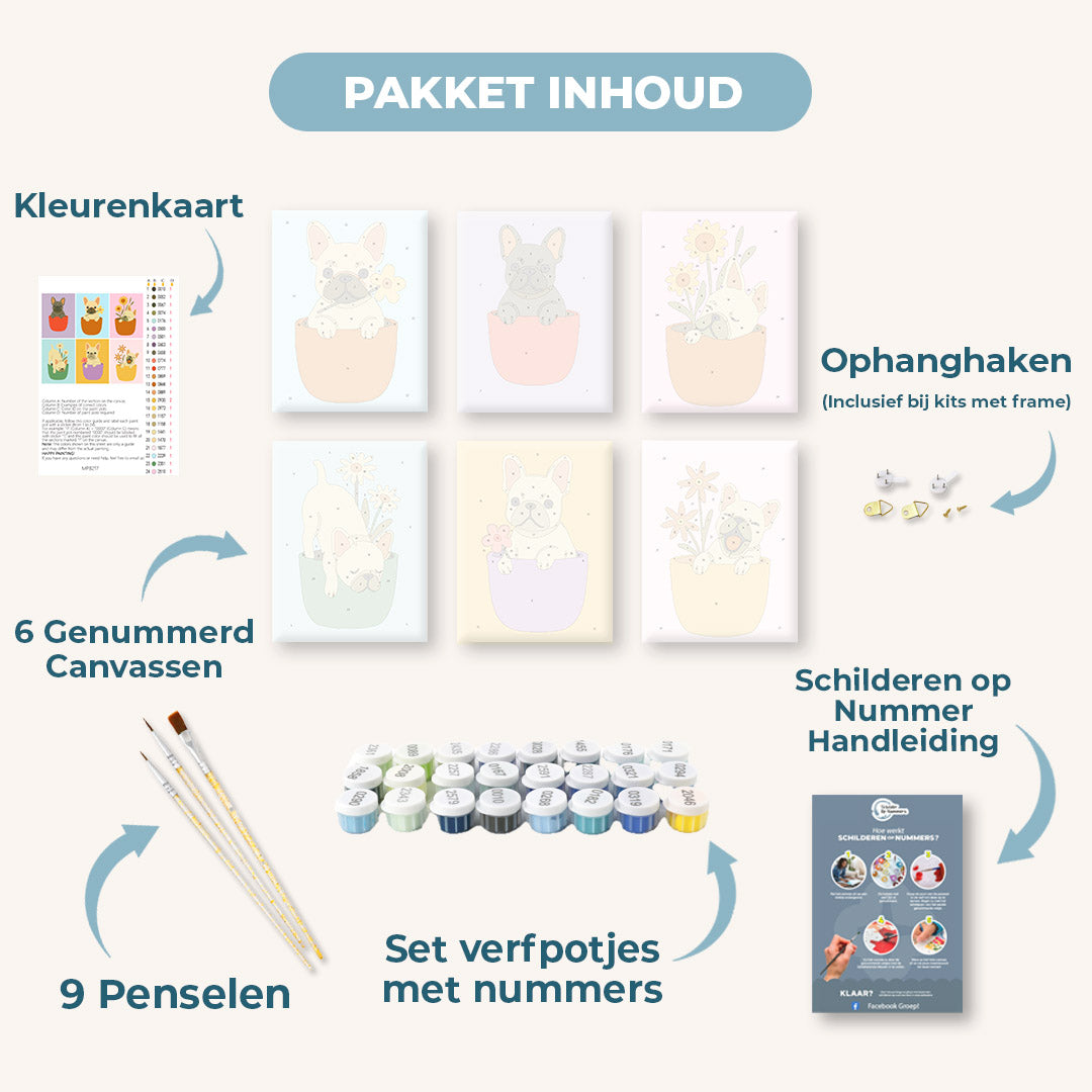 6 Mini Paintings | Honden & Bloemen Set