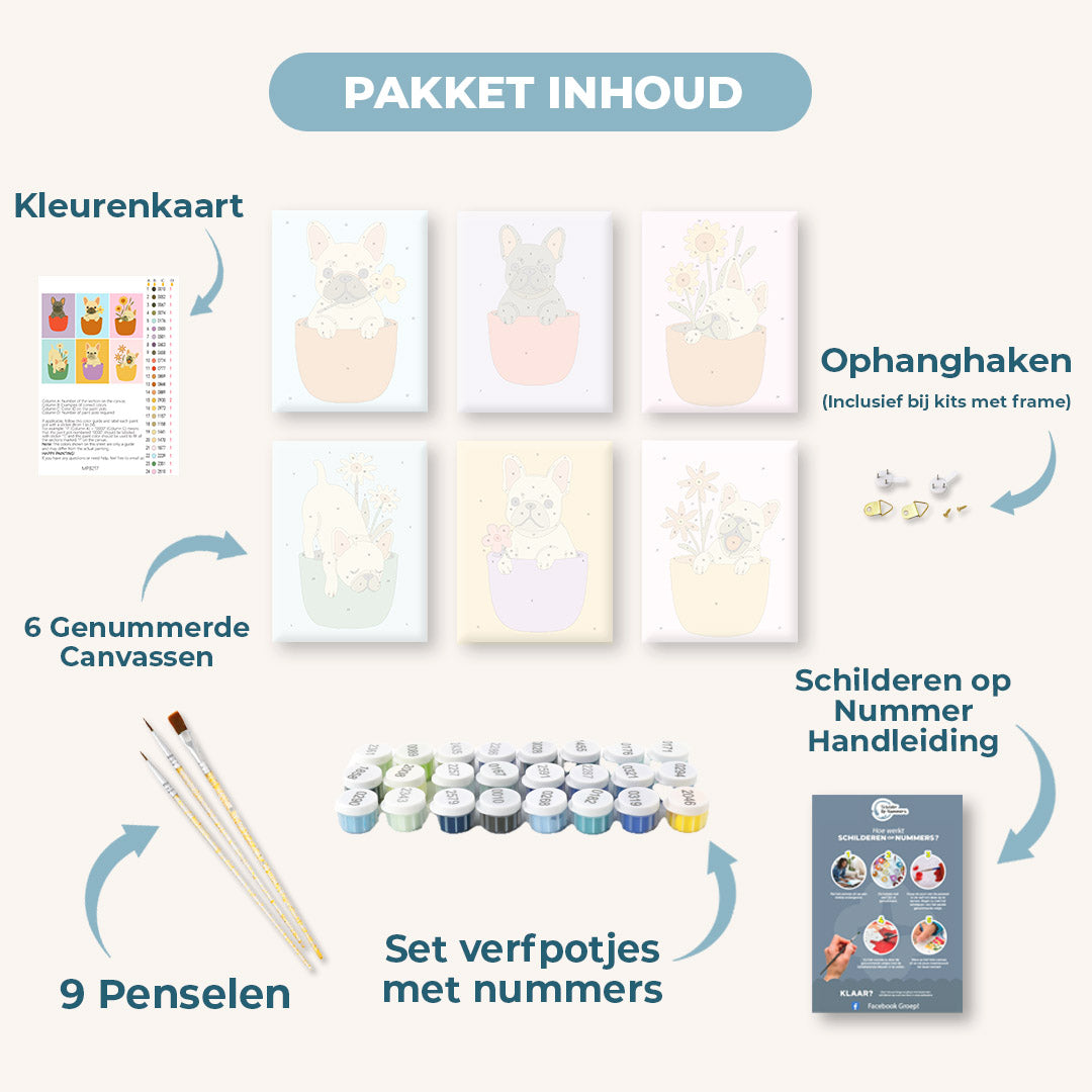 6 Mini Paintings | Honden & Bloemen Set