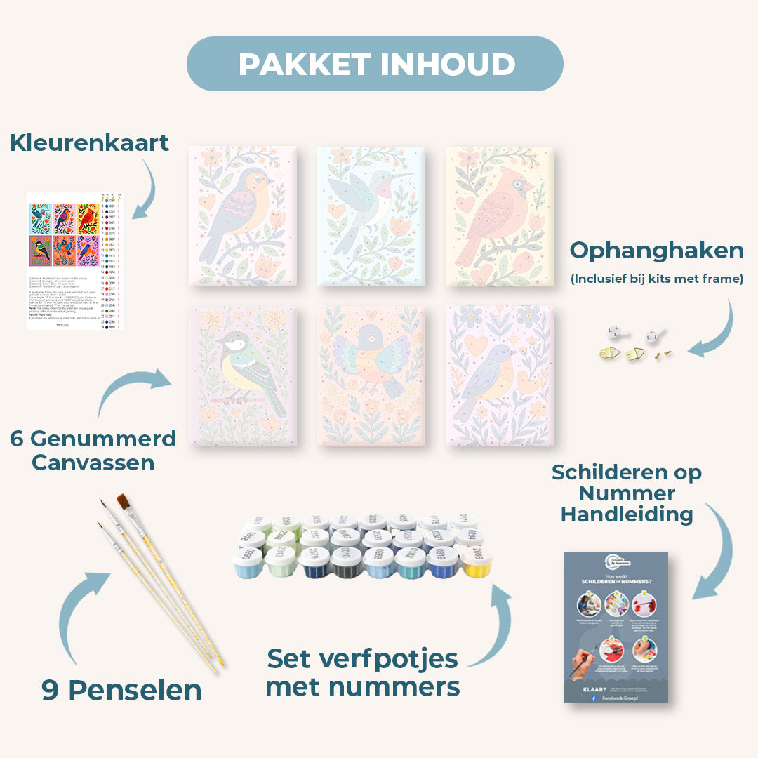 6 Mini Paintings | Kleurrijke Vogels Set