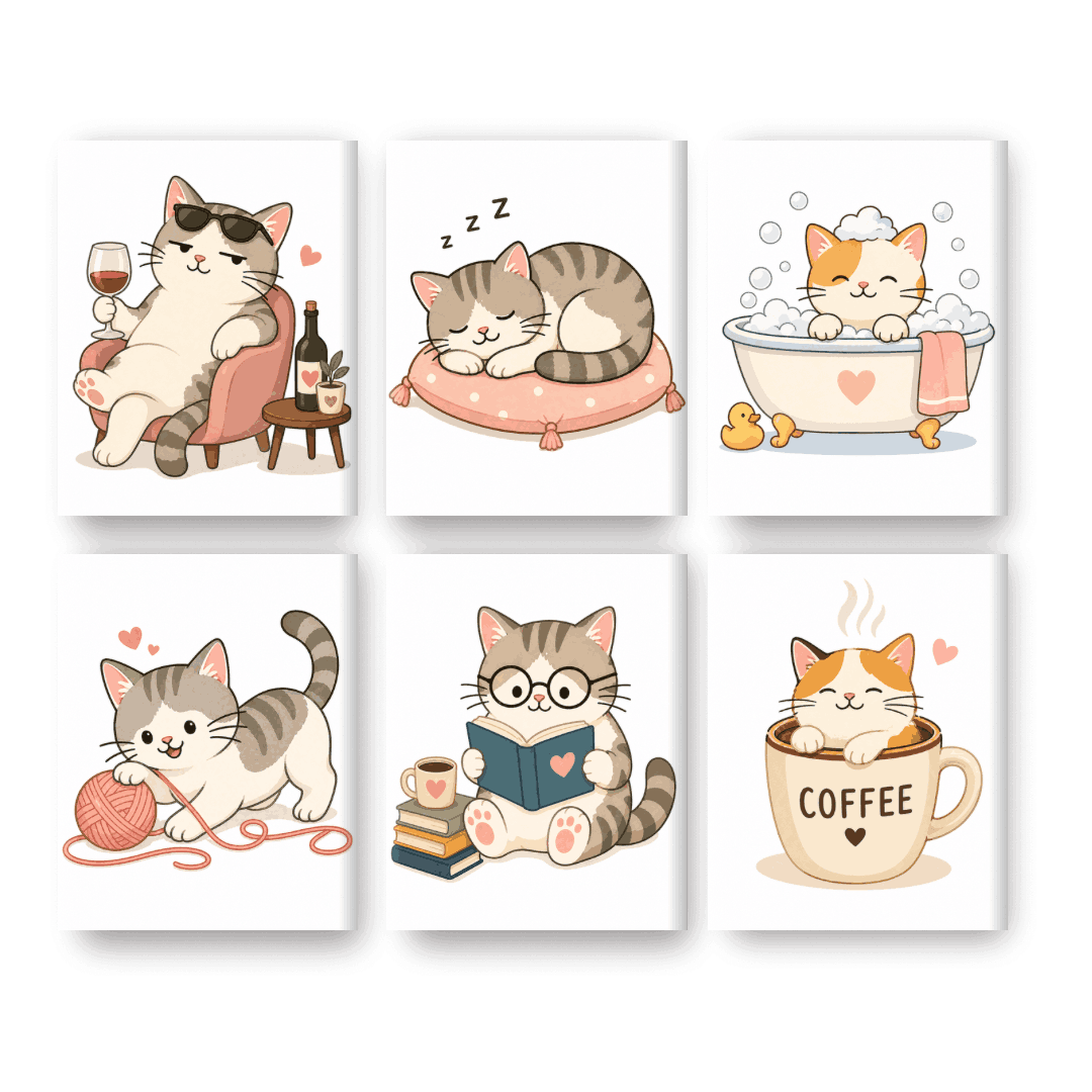 6 Mini Paintings | Kawaii Kat Leven Set