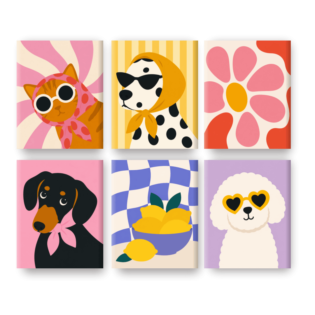6 Mini Paintings | Groovy Huisdieren Set