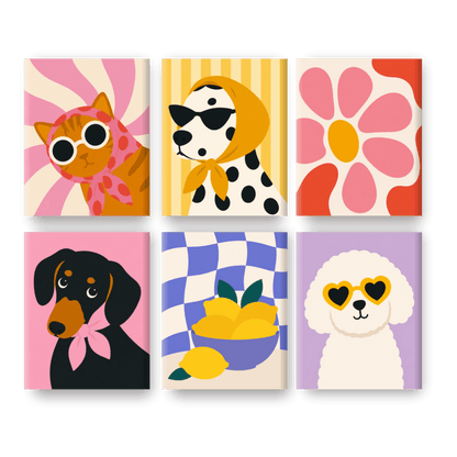 6 Mini Paintings | Groovy Huisdieren Set