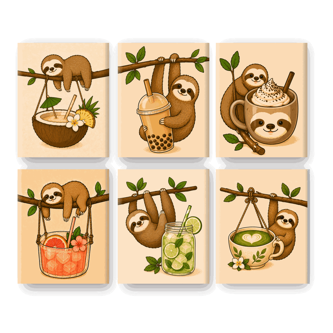 6 Mini Paintings | Luiaards & Drankjes Set