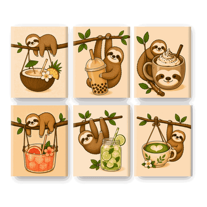 6 Mini Paintings | Luiaards & Drankjes Set