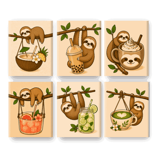 6 Mini Paintings | Luiaards & Drankjes Set