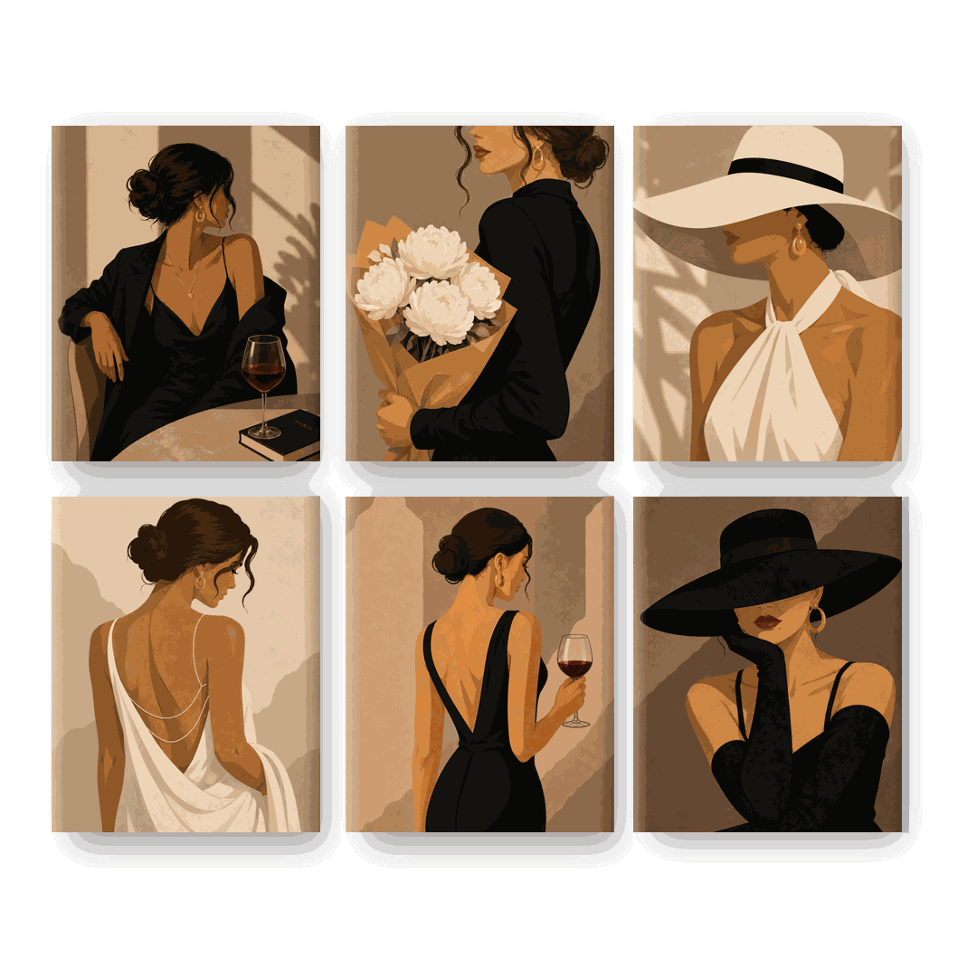 6 Mini Paintings | Parijs Nachten Set