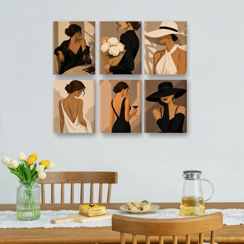 6 Mini Paintings | Parijs Nachten Set