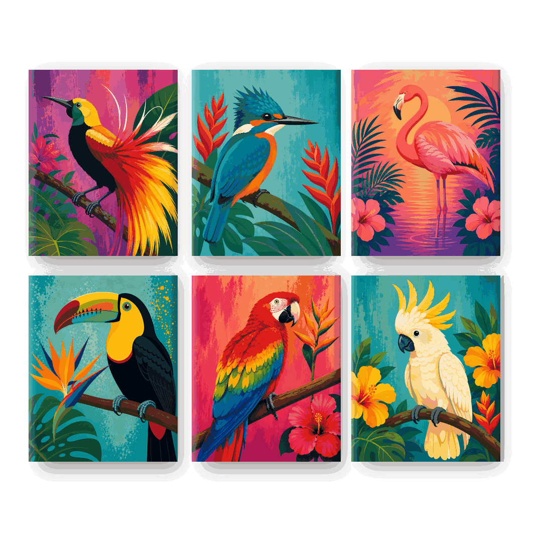 6 Mini Paintings | Paradijsvogel Set - Schilder Op Nummers