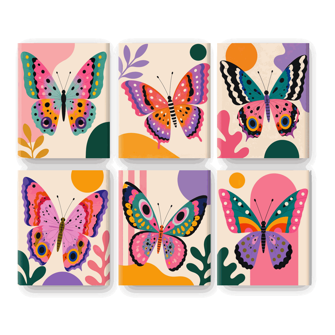 6 Mini Paintings | Regenboog Vlinder Set - Schilder Op Nummers