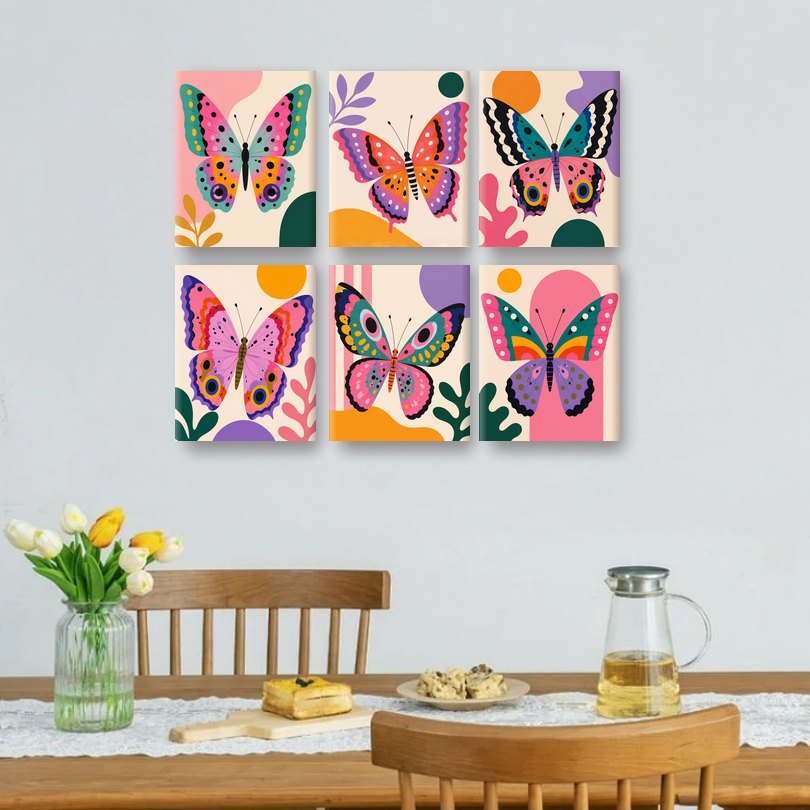 6 Mini Paintings | Regenboog Vlinder Set