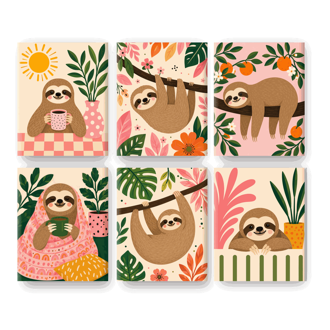 6 Mini Paintings | Ochtend Luiaard Set