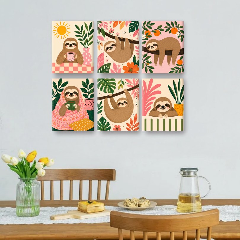 6 Mini Paintings | Ochtend Luiaard Set