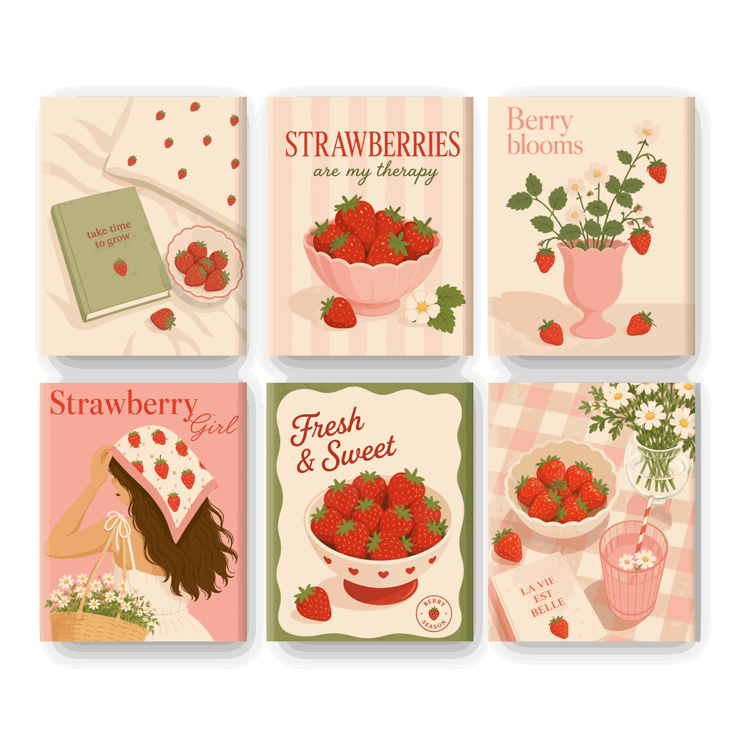 6 Mini Paintings | Aardbeien Tuin Set