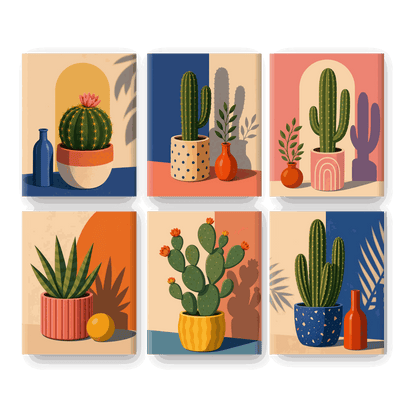 6 Mini Paintings | Bloeiende Cactus Set