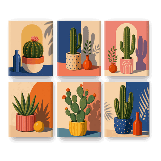 6 Mini Paintings | Bloeiende Cactus Set