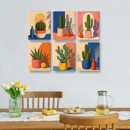 6 Mini Paintings | Bloeiende Cactus Set