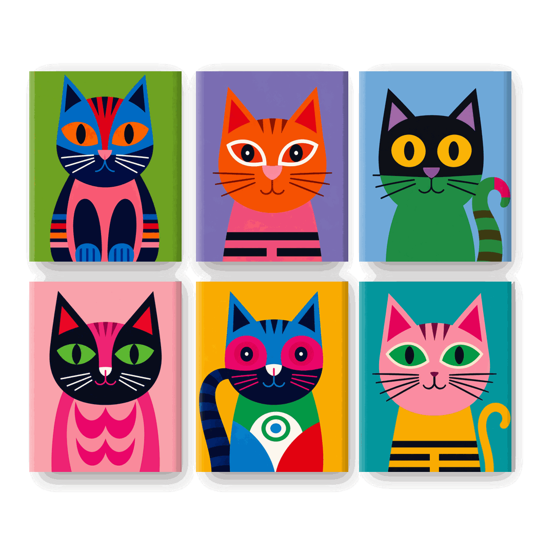6 Mini Paintings | Katten in Technicolor Set