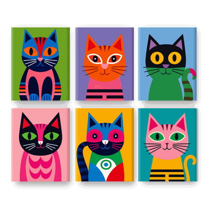 6 Mini Paintings | Katten in Technicolor Set