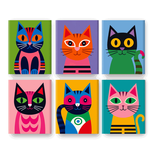 6 Mini Paintings | Katten in Technicolor Set