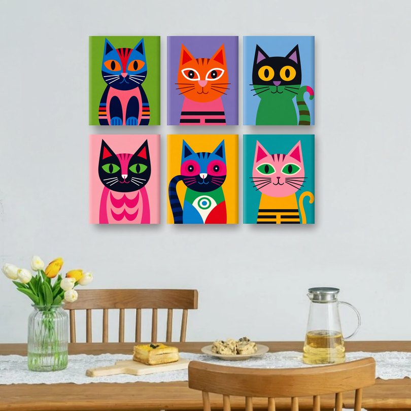 6 Mini Paintings | Katten in Technicolor Set