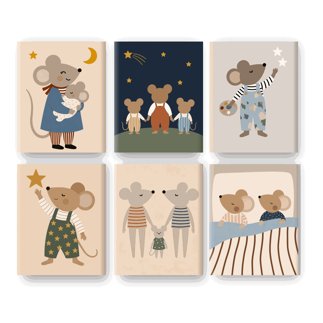 6 Mini Paintings | Vrolijke Muizenfamilie Set