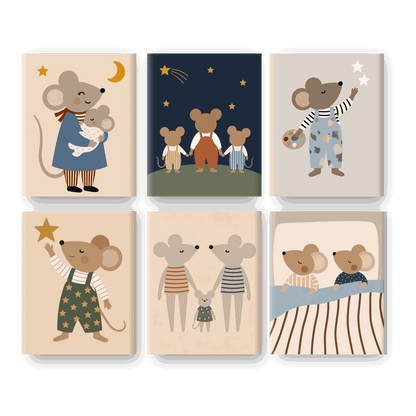 6 Mini Paintings | Vrolijke Muizenfamilie Set