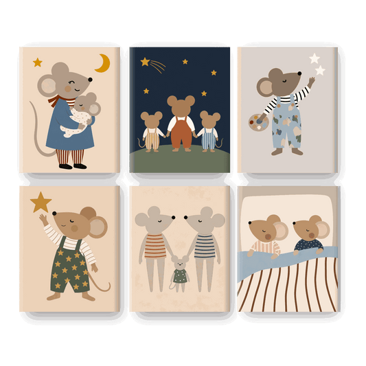 6 Mini Paintings | Vrolijke Muizenfamilie Set