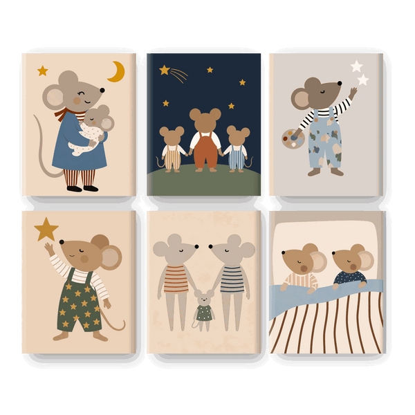 6 Mini Paintings | Vrolijke Muizenfamilie Set
