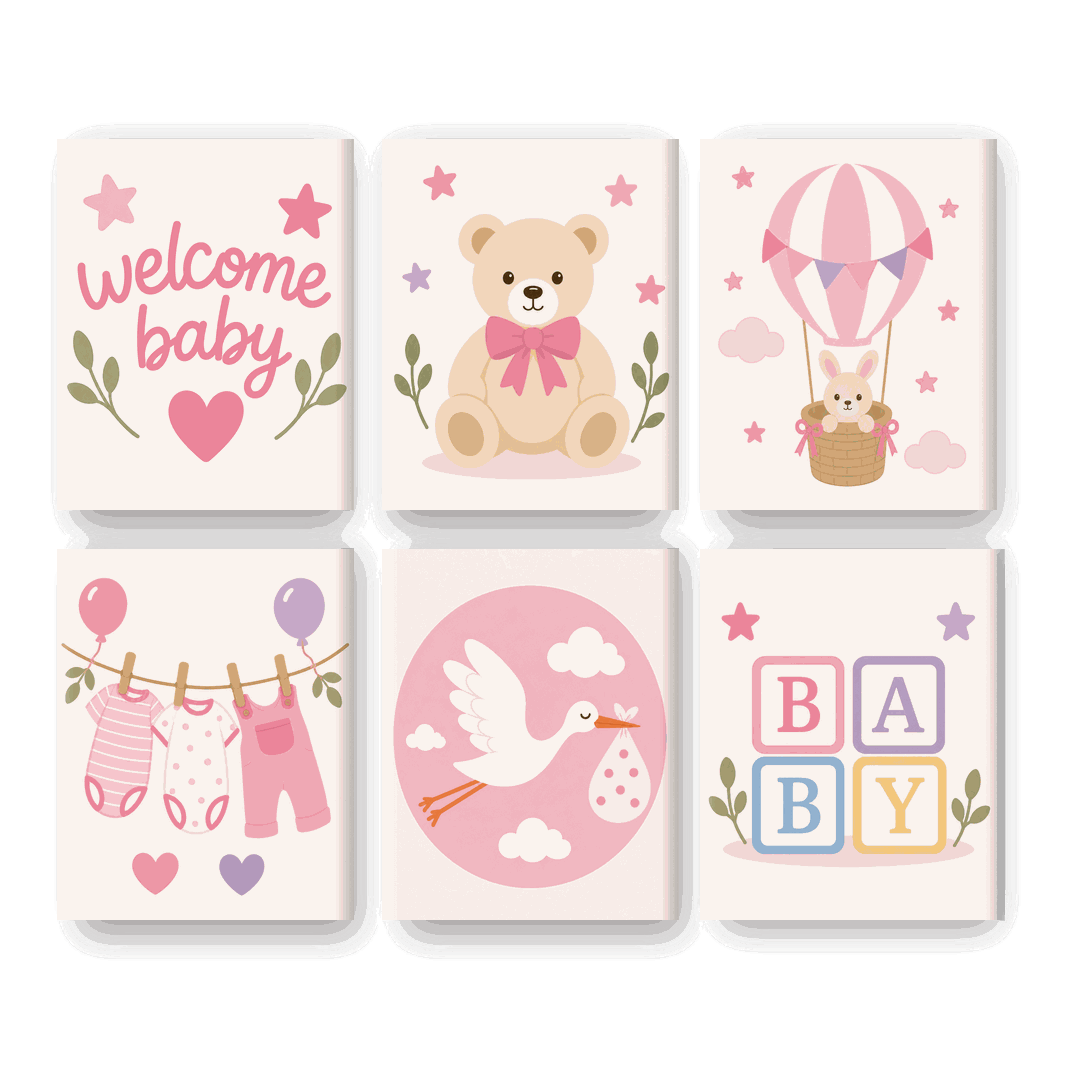 6 Mini Paintings | Welkom Baby Meisje Set