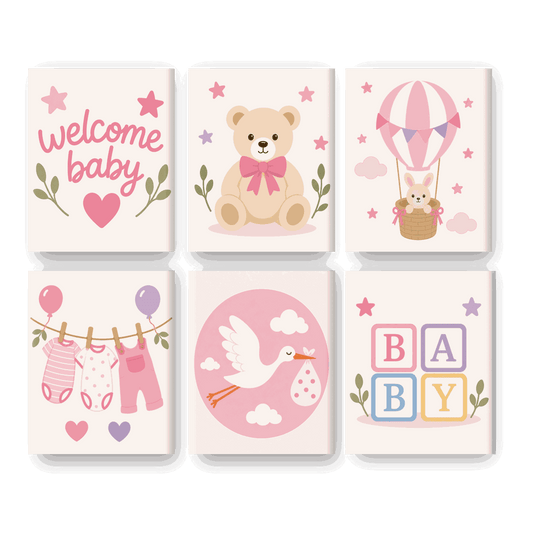 6 Mini Paintings | Welkom Baby Meisje Set