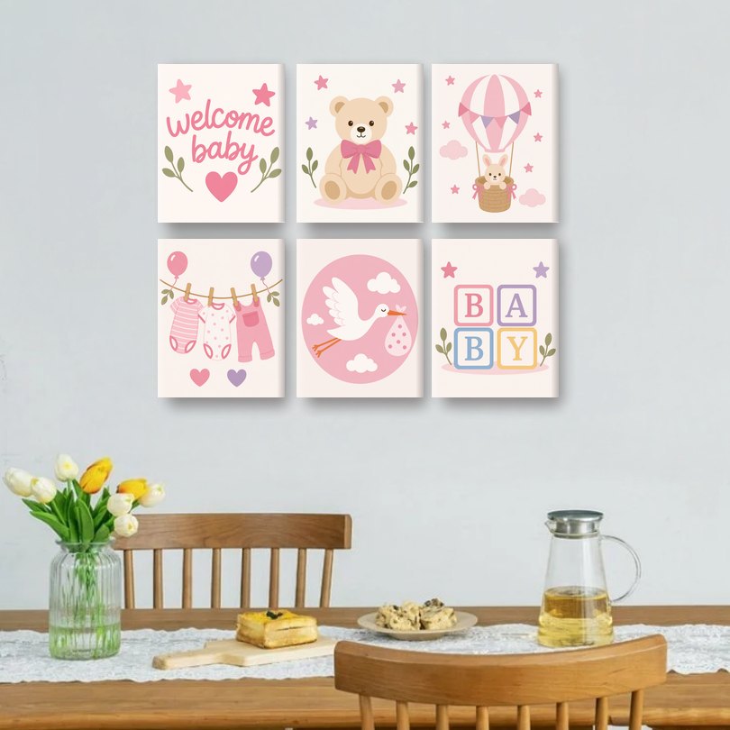 6 Mini Paintings | Welkom Baby Meisje Set
