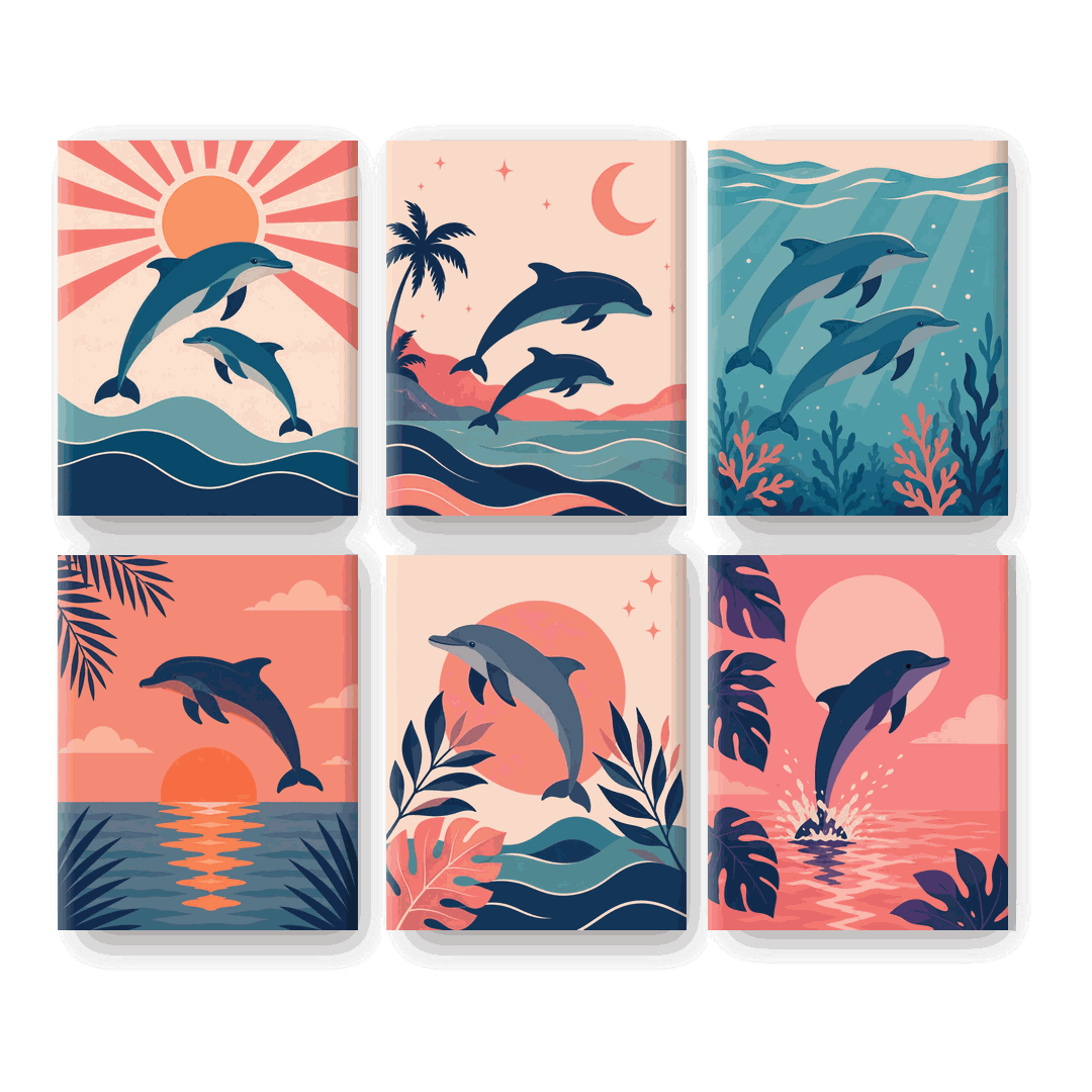 6 Mini Paintings | Springende Dolfijnen Set - Schilder op nummers