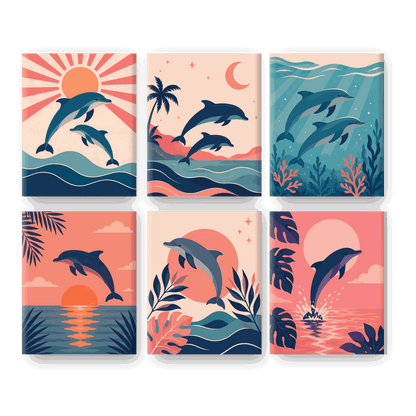 6 Mini Paintings | Springende Dolfijnen Set - Schilder op nummers