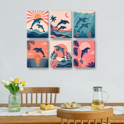 6 Mini Paintings | Springende Dolfijnen Set