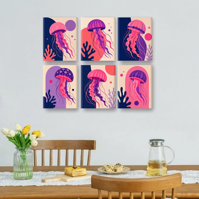 6 Mini Paintings | Neon Kwallen Set