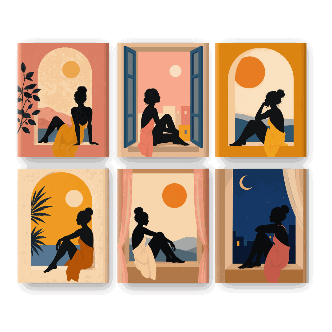 6 Mini Paintings | Zonsondergang Raam Set
