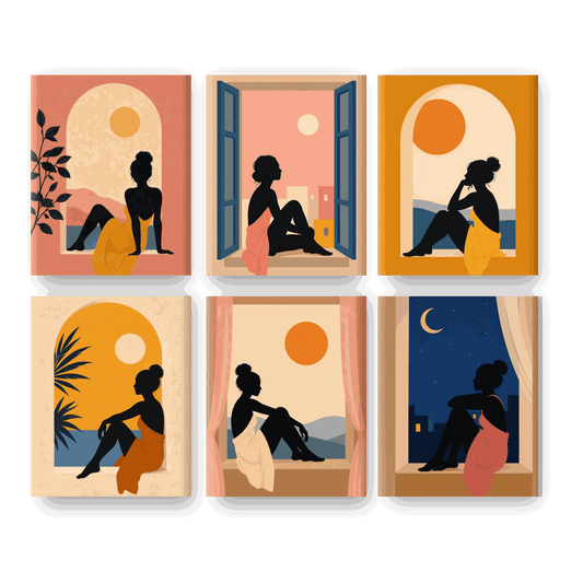 6 Mini Paintings | Zonsondergang Raam Set