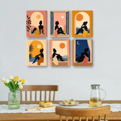 6 Mini Paintings | Zonsondergang Raam Set